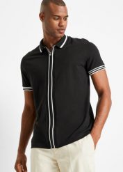 Shirt polo pique z zamkiem, z czystej bawełny. Białe koszulki polo bonprix, l, bez wzorów, z bawełny, bez kołnierzyka, bez ramiączek. Za 89.99 zł.
