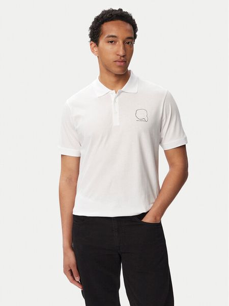 KARL LAGERFELD Polo 745025 563224 Biały Regular Fit. Białe koszulki polo KARL LAGERFELD, l, bez wzorów, z bawełny, bez kołnierzyka, bez ramiączek. Za 479.99 zł.
