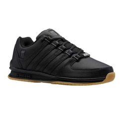 Męskie Skórzane Płaskie Buty Sportowe Rinzler. Czarne buty turystyczne K-SWISS, bez wzorów, z gumy, bez zapięcia, trekkingowe. Za 279.00 zł.