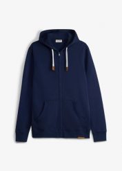 Bluza rozpinana z kapturem, z czystej bawełny. Niebieskie bluzy bonprix, l, bez wzorów, z bawełny, z kapturem. Za 122.99 zł.