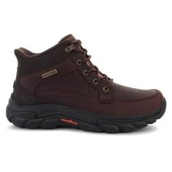Buty trekkingowe męskie Skechers Slip-Ins Waterproof Relaxed Fit: Respected 2.0. Brązowe buty turystyczne Skechers, bez wzorów, z materiału, za kostkę, bez zapięcia, trekkingowe. Za 572.00 zł.