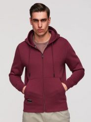 Rozpinana męska bluza dresowa BASIC – bordowa V3 - Rozmiar: XL. Czerwone bluzy Ombre Clothing, m, z aplikacjami, z bawełny, z kapturem. W wyprzedaży za 167.99 zł.