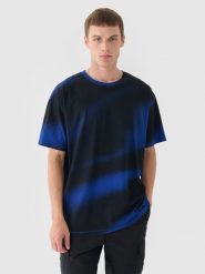 4F T-shirt oversize z nadrukiem męski - niebieski M. Niebieskie t-shirty 4F, m, bez wzorów, z bawełny, bez kołnierzyka, bez ramiączek. W wyprzedaży za 39.99 zł.