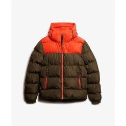 Kurtka puchowa Superdry Colourblock. Brązowe kurtki Superdry, m, bez wzorów, z puchu, bez kaptura. W wyprzedaży za 594.25 zł.