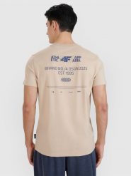 4F T-shirt regular z nadrukiem męski - beżowy XXL. Brązowe t-shirty 4F, m, bez wzorów, z bawełny, bez kołnierzyka, bez ramiączek. W wyprzedaży za 39.99 zł.