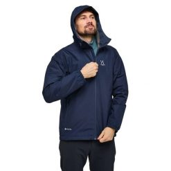 Kurtka turystyczna Haglöfs Kaise GTX. Niebieskie kurtki Haglöfs, l, bez wzorów, z dzianiny, bez kaptura. Za 1,123.65 zł.