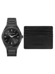 Trussardi Zestaw zegarek i etui na karty R2453156007 Czarny. Czarne, analogowe zegarki TRUSSARDI. Za 1,349.00 zł.