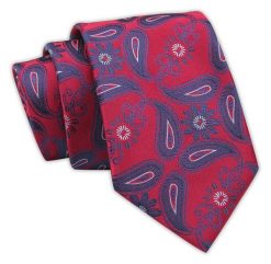Klasyczny Granatowo-Czerwony Krawat Męski, Elegancki, Wzór Paisley, Łezki, 7 cm -Angelo di Monti. Czerwone krawaty i muchy Angelo di Monti, bez wzorów, z tkaniny. Za 45.00 zł.