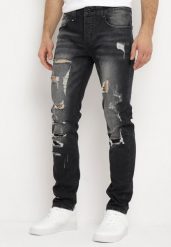 Czarne Jeansy Regular Ozdobione Dziurami i Przetarciami Tetersa. Czarne jeansy Born2be, m. Za 44.99 zł.