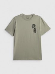 4F T-shirt regular z nadrukiem męski - khaki L. Brązowe t-shirty 4F, l, bez wzorów, z bawełny, bez kołnierzyka, bez ramiączek. Za 49.99 zł.