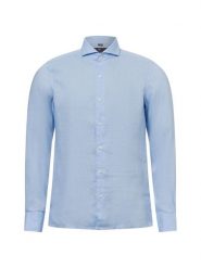 Nils Sundström koszula lniana na co dzień Mężczyźni Slim Fit len niebieski, M. Niebieskie koszule Nils Sundström, na lato, m, bez wzorów, ze lnu, bez kołnierzyka, bez ramiączek. Za 229.95 zł.