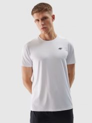 4F Koszulka treningowa regular z materiału z recyklingu męska - biała 3XL. Białe t-shirty 4F, m, bez wzorów, z dzianiny, bez kołnierzyka, bez ramiączek. W wyprzedaży za 49.99 zł.
