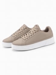 Męskie buty sneakersy z ekoskóry na grubej podeszwie – popielate V1 OM-FOSL-0166 - 46. Szare buty sportowe casual Ombre Clothing, bez wzorów, z dzianiny, bez zapięcia. Za 239.99 zł.
