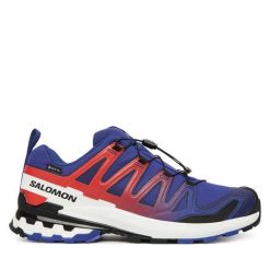 Trekkingi Salomon. Niebieskie buty trekkingowe Salomon, bez wzorów, z gore-texu, bez zapięcia. Za 749.99 zł.