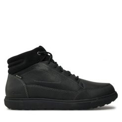 Trzewiki Clarks. Czarne botki sznurowane Clarks, bez wzorów, z gore-texu, bez obcasa, bez zapięcia. Za 719.99 zł.