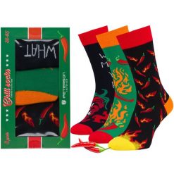 Zestaw skarpet męskich w rozmiarze 38-44 we wzory z motywem chili Peterson PTN SML-S3W-CH-38-44. Czerwone skarpety Peterson, bez wzorów. Za 59.99 zł.