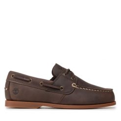 Półbuty Timberland. Brązowe eleganckie półbuty Timberland, bez wzorów, bez obcasa, bez zapięcia. Za 349.99 zł.