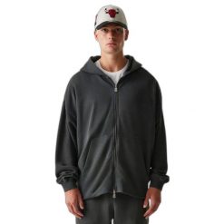 Bluza z kapturem Chicago Bulls z pełnym zamkiem Washed. Szare bluzy z kapturem New Era, m, bez wzorów, z bawełny, z kapturem. Za 188.50 zł.