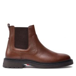 Sztyblety Tommy Hilfiger. Brązowe botki sznurowane Tommy Hilfiger, bez wzorów, bez obcasa, bez zapięcia. Za 749.99 zł.