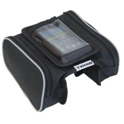 Sakwa torba rowerowa na ramę z etui na telefon K-076. Czarne torby na ramię Enero, bez wzorów, z materiału, na ramię, bez dodatków. Za 19.99 zł.