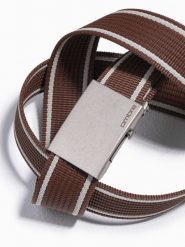 Dwukolorowy męski pasek parciany z obramowaniem w poziome pasy - brązowy A820 - uniwersalny. Brązowe paski Ombre Clothing, bez wzorów, z materiału, eleganckie. Za 47.99 zł.