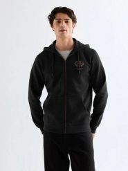 MESKA BLUZA WRANGLER GRAPHIC ZIP HOODIE BLACK 112378029. Czarne bluzy Wrangler, m, bez wzorów, bez kaptura. Za 149.99 zł.