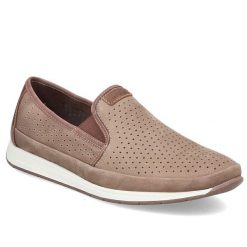 Skórzane półbuty męskie ażurowe mokasyny brązowe Rieker 11955-64. Brązowe mokasyny Rieker, w ażurowe wzory, ze skóry, bez obcasa, bez zapięcia. Za 389.00 zł.