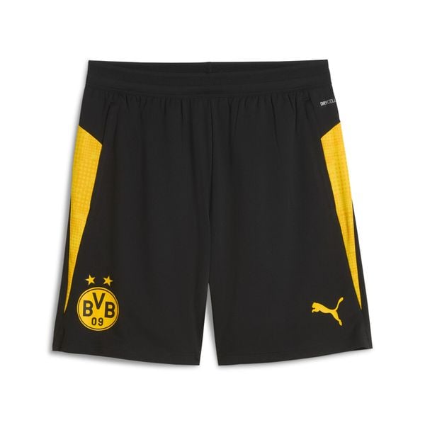 Męskie szorty treningowe Borussia Dortmund PUMA. Czarne krótkie spodenki sportowe Puma, l, bez wzorów, z materiału. Za 154.41 zł.