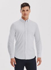 PAKO LORENTE – Koszula męska w szary prążek. Szare paski Pako Lorente, bez wzorów, z bawełny. Za 199.99 zł.