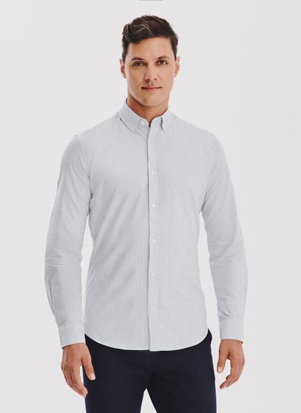 PAKO LORENTE – Koszula męska w szary prążek. Szare koszule Pako Lorente, m, bez wzorów, z bawełny, bez kołnierzyka, bez ramiączek. Za 149.99 zł.