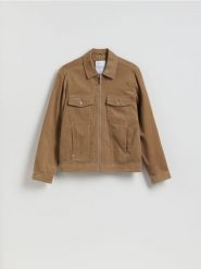 Sztruksowa kurtka z kołnierzem - beżowy. Brązowe kurtki Reserved, l, bez wzorów, z bawełny, bez kaptura. Za 179.99 zł.