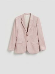 Marynarka slim fit - pastelowy róż. Czerwone garnitury Reserved, l, bez wzorów, z tkaniny. Za 359.99 zł.