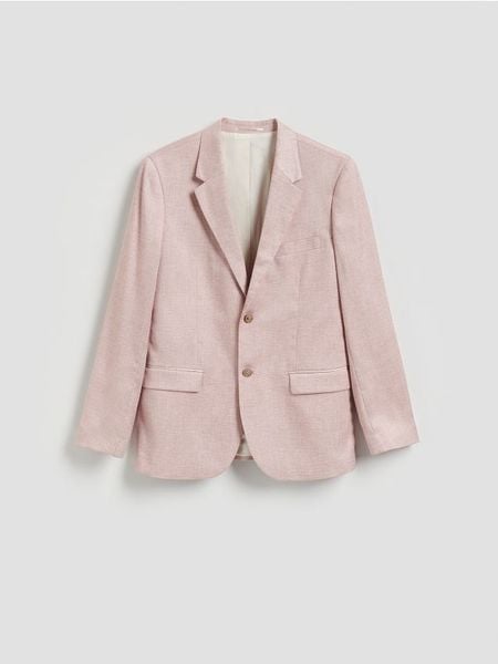Marynarka slim fit - pastelowy róż. Czerwone garnitury Reserved, l, bez wzorów, z tkaniny. Za 359.99 zł.