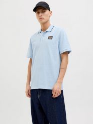 Jack & Jones Koszulka polo w kolorze błękitnym rozmiar: L. Niebieskie koszulki polo Jack & Jones, l, bez wzorów, z bawełny, bez kołnierzyka, bez ramiączek. Za 61.89 zł.