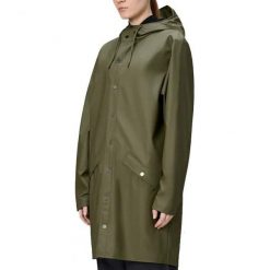 Kurtka RAINS LONG JACKET W3 Zielony. Zielone kurtki Rains, bez wzorów, z syntetyku, bez kaptura. Za 445.91 zł.