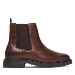 Sztyblety Tommy Hilfiger. Brązowe botki sznurowane Tommy Hilfiger, bez wzorów, bez obcasa, bez zapięcia. Za 649.99 zł.
