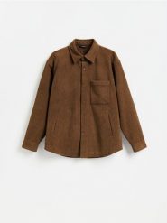 Sztruksowa kurtka koszulowa - brązowy. Brązowe kurtki Reserved, l, bez wzorów, z dzianiny, bez kaptura. Za 179.99 zł.