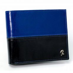 Portfel męski skórzany RFID Rovicky N01-VT2 czarno-niebieski. Czarne portfele ROVICKY, bez wzorów. Za 70.00 zł.