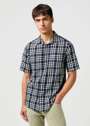MESKA KOSZULA WRANGLER SS 1 PKT SHIRT CREPE INDIGO 112362902. Niebieskie koszule Wrangler, s, bez wzorów, bez kołnierzyka, bez ramiączek. Za 179.99 zł.