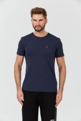 GUESS Granatowy t-shirt New Tech Str T. Niebieskie t-shirty Guess, l, z aplikacjami, bez kołnierzyka, bez ramiączek. W wyprzedaży za 182.99 zł.
