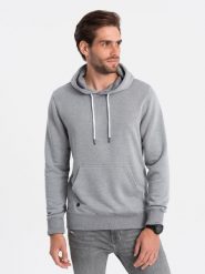 Bluza męska z kapturem BASIC - szary melanż V1 OM-SSBN-0120 - XXL. Szare bluzy Ombre Clothing, l, bez wzorów, z bawełny, z kapturem. Za 57.99 zł.