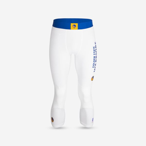 Legginsy 3/4 do koszykówki unisex NBA Tarmak 500 Golden State Warriors. Białe legginsy długie sportowe TARMAK, l, bez wzorów, z materiału, na fitness i siłownię. Za 59.99 zł.