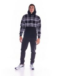 Męska bluza z wełny w kratę Work Leisure. Czarne bluzy z kapturem LEONE 1947 APPAREL, l, bez wzorów, z bawełny, z kapturem. Za 126.26 zł.