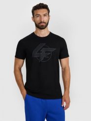 4F T-shirt regular z nadrukiem męski - czarny XL. Czarne t-shirty 4F, m, bez wzorów, z bawełny, bez kołnierzyka, bez ramiączek. Za 59.99 zł.