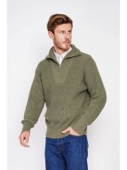 William de Faye Sweter w kolorze khaki rozmiar: 52. Brązowe swetry nierozpinane William de Faye, bez wzorów, ze splotem, bez kołnierzyka, bez ramiączek. Za 152.99 zł.