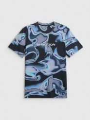 4F T-shirt regular z nadrukiem męski - granatowa S. Niebieskie t-shirty 4F, m, bez wzorów, z bawełny, bez kołnierzyka, bez ramiączek. Za 99.99 zł.