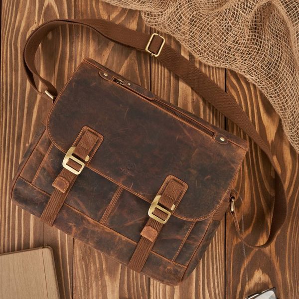 Torba męska na ramię skórzana brązowa vintage na laptopa duża Paolo Peruzzi T-81-HBR. Brązowe torby na laptopa . Za 359.00 zł.