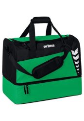 Torba sportowa z dolną przegrodą Erima Six Wings. Czarne torby na ramię Erima, bez wzorów, z poliesteru, na ramię, z nadrukiem, bez dodatków. Za 139.99 zł.