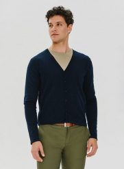 PAKO LORENTE – Granatowy kardigan męski P24SF-2X-004-G-0 - Pako Lorente. Niebieskie swetry rozpinane Pako Lorente, m, bez wzorów, z dzianiny, bez kołnierzyka, bez ramiączek. Za 79.99 zł.