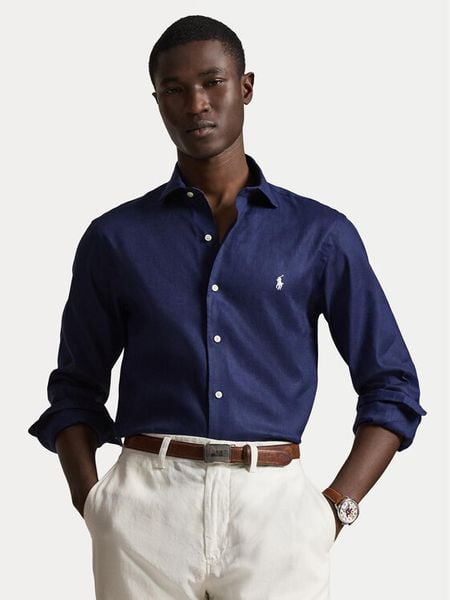 Polo Ralph Lauren Koszula 710B15596003 Granatowy Custom Fit. Niebieskie koszule Polo Ralph Lauren, m, bez wzorów, ze lnu, bez kołnierzyka, bez ramiączek. Za 814.99 zł.